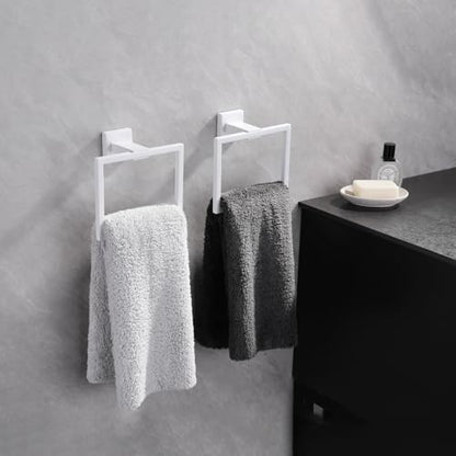 GERZWY Bathroom Towel Ring Stainless Steel Hand Towel Holder for Bath Kitchen Wall Mounted, White - color: White