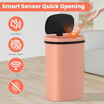 13 Gallon Automatic Kitchen Trash Can with Lid, Touchless Motion Sensor Garbage Can - Hygienic, Odor Control, Waterproof Waste Bin for Kitchen Bathroom Bedroom Office (50L), PP Plastic, Pink - color: Pink