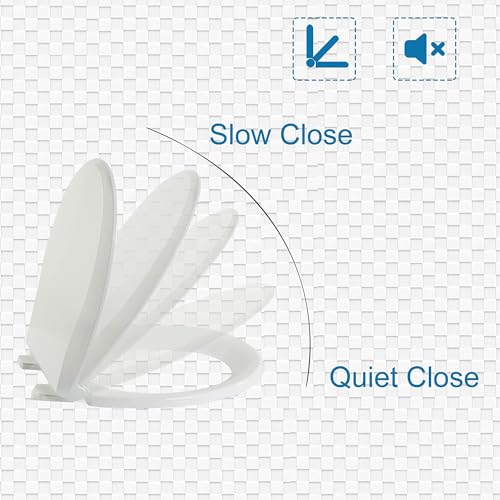 JINGZE Round Toilet Seat with Slow Close Standard Toilet Seat,Quiet Toilet Cover Seat Toilet Lid Durable Refused to Loosen Easy to Install & Clean,White - color: White, size: Round 16.5inch without Baby Seat