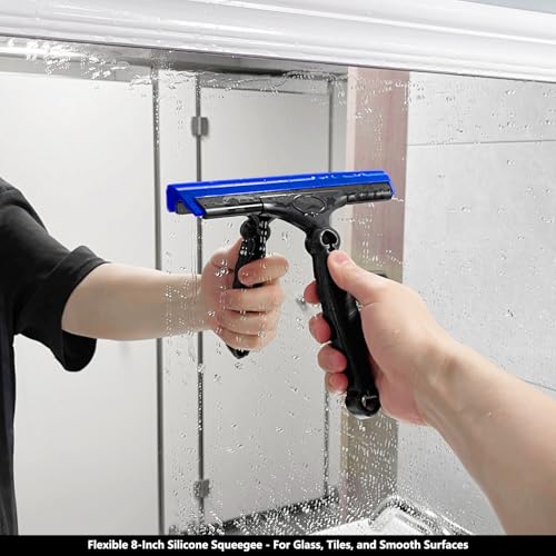 EHDIS 2PCS Flexible 8-Inch Silicone Squeegee Window Tint Tool Auto Water Blade, Shower Squeegee for Car Windshield, Glass, Tiles, and Smooth Surfaces (Blue) - color: Blue