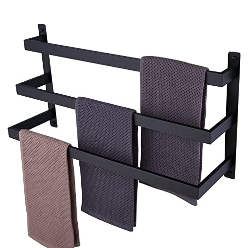 KOKOSIRI Towel Bars Black Bath Towel Holders Bathroom 3-Tiers Ladder Towel Rails Wall Mounted Towels Shelves Rack Stainless Steel, B5006BK-L24 - color: Matte Black