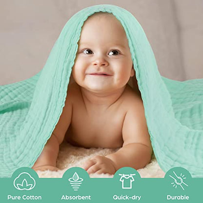 Baby Bath Towels, Super Soft Cotton Receiving Blanket for Baby's Delicate Skin,2Pack Swaddle Blanket for Newborns Toddlers Boy Girl,Baby Registry as Shower (White+Green) - color: White+green