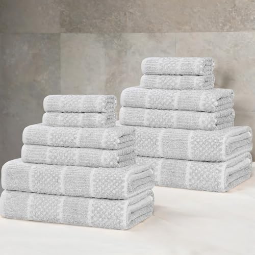 Superior Naples Viscose Cotton Blend Medium Weight Towels, Guest Bath, Bathroom, Shower, Spa, Plush, Quick Dry, Ultra-Soft Towels, Bath Essentials, Ribbed Design, 12 Piece Assorted Towel Set, Platinum - color: Platinum, size: 12 Piece Towel Set