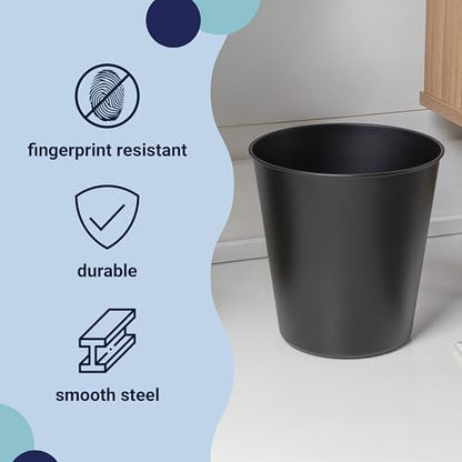 happimess Nolan 2 Gal Smooth Steel Wastebasket, Matte Black | 10" Height, Lidless Open Top, Fingerprint Resistant, Powder Coated Finish, Small Space Design - color: Matte Black, size: Set of 1