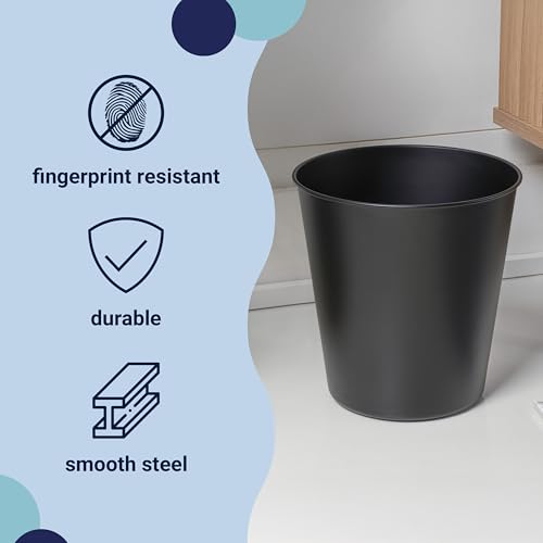happimess Nolan 2 Gal Smooth Steel Wastebasket, Matte Black | 10" Height, Lidless Open Top, Fingerprint Resistant, Powder Coated Finish, Small Space Design - color: Matte Black, size: Set of 1