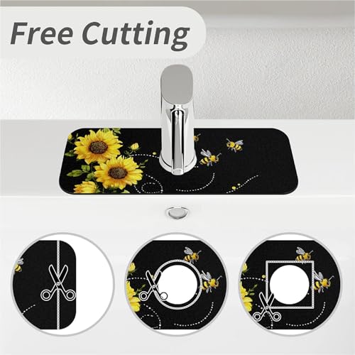 Kitchen Sink Splash Guard，sunflowers-and bees- Faucet Mat Sink Gadgets-Super Absorbent Fast Drying Mat Drip Catcher for Kitchen, Bathroom,Sink Mat, Dish Drying Mat, Bathroom(15" X 5.5" ) - color: sunflowers-and bees-