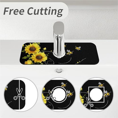 Kitchen Sink Splash Guard，sunflowers-and bees- Faucet Mat Sink Gadgets-Super Absorbent Fast Drying Mat Drip Catcher for Kitchen, Bathroom,Sink Mat, Dish Drying Mat, Bathroom(15" X 5.5" ) - color: sunflowers-and bees-