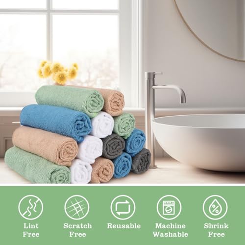 Washcloths Bulk 100 Pack Face Towels (12" x 12"), Highly Soft Wash Cloths and Hand Towels, Fast Drying Multi-Purpose Microfiber Cleansing Cloths for Bathroom, Hotel, Spa, and Salon-Multicolor | Hand Towels, Fast Drying Multi-Purpose Microfiber Cleansing C
