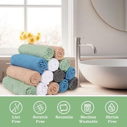 Washcloths Bulk 100 Pack Face Towels (12" x 12"), Highly Soft Wash Cloths and Hand Towels, Fast Drying Multi-Purpose Microfiber Cleansing Cloths for Bathroom, Hotel, Spa, and Salon-Multicolor | Hand Towels, Fast Drying Multi-Purpose Microfiber Cleansing C