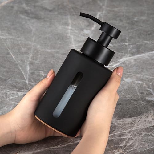 Enra Bathroom Soap Dispenser,12oz Glass Black Soap Dispenser Stainless Steel Liquid Pump,Refillable Hand Lotion Soap Dispenser for Bathroom Kitchen - color: Black