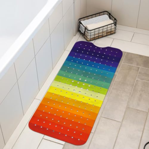 LNOND Rainbow Bathtub Mat, 40 X 16 Inch Tub Mat for Bathroom, Modern Abstract Bath Tub Shower Mat with Drain Holes and Suction Cups - color: Rainbow