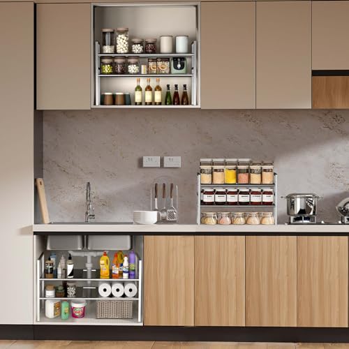 Under Sink Organizers and Storage,Expandable under cabinet organizer Shelf | 2-tier stainless steel heavy-duty expandable rack with 8 panels & adjustable width 18.9"-34.6" for kitchen bathroom shoe rack