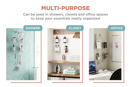 Zenna Home Shower Caddy Hanging Bathroom Organizer, Steel Shower Shelves with 4 Sliding Baskets and Built in Hooks, Accomodates Hose for Handheld Shower Head Storage System, Chrome - color: Chrome