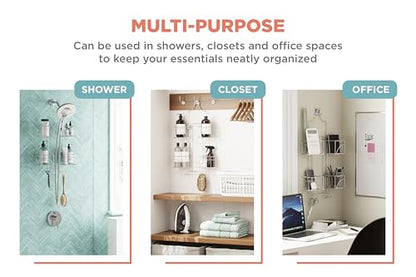 Zenna Home Shower Caddy Hanging Bathroom Organizer, Steel Shower Shelves with 4 Sliding Baskets and Built in Hooks, Accomodates Hose for Handheld Shower Head Storage System, Chrome - color: Chrome