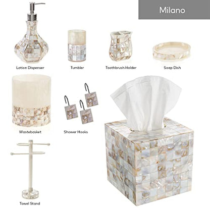 Milano Mother of Pearl 4 Piece Resin Bathroom Accessories Set | Includes Soap Dispenser, Toothbrush Holder, Tumbler Cup & Soap Dish - style: 4 Pc. Bathroom Accessory Set