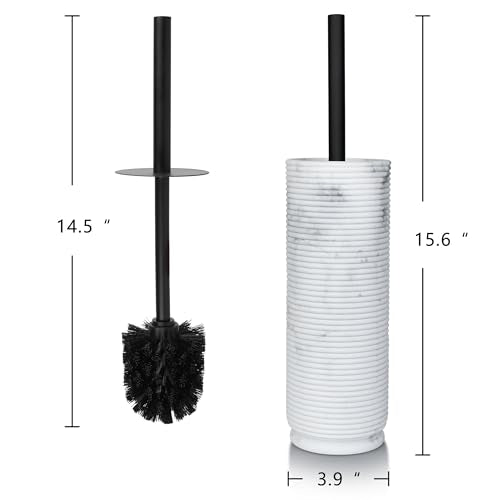 Contemporary Ribbed Design Resin Toilet Holder and Brush Set for Bathroom, Stylish and Durable Cleaning Tool with Modern Design, Compact for Efficient Cleaning - style: Ribbed White