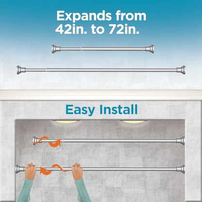 BLACK+DECKER Tension Shower Curtain Rod 42-72 Inch – Drill-Free Adjustable Curtain Rod, Rust-Resistant Stainless Steel Tension Curtain Rod for Shower, Bathroom, Window, Closet – 35 lb Capacity - color: Satin