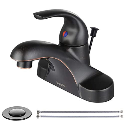 WOWOW Single Handle Commercial Bathroom Faucet Oiled Rubbed Bronze 4 inch Centerset Bathroom Basin Sink Faucets One Handle Vanity Faucets Basin Mixer Tap with Lift Rod Drain Assembly - color: Oiled-Rubbed Bronze