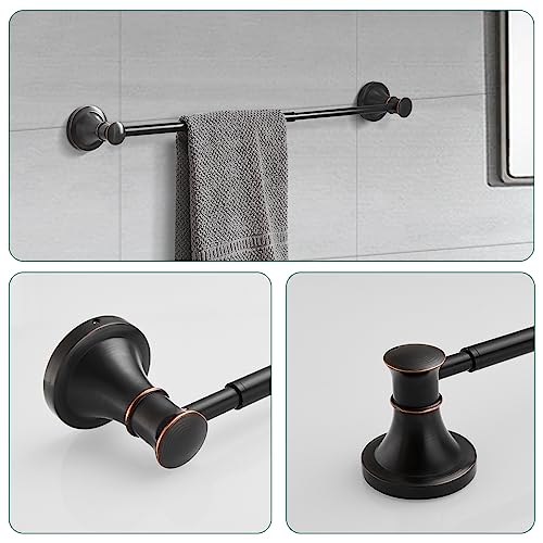 Hoimpro Oil Rubbed Bronze Bathroom Accessory Set, 4-Piece Wall Mount Hardware with Adjustable Towel Bar Rack, Towel Ring, Paper Towel Holder, Double Towel Hooks - color: Oil Rubbed Bronze
