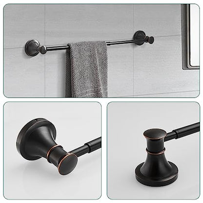 Hoimpro Oil Rubbed Bronze Bathroom Accessory Set, 4-Piece Wall Mount Hardware with Adjustable Towel Bar Rack, Towel Ring, Paper Towel Holder, Double Towel Hooks - color: Oil Rubbed Bronze