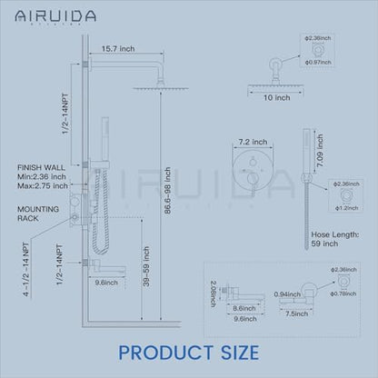 Airuida 3-Function Shower System with Tub Spout – Round Rainfall Shower Faucet Combo,Handheld Spray with 2 Functions,Includes Rough-In Valve with 360° Rotating Drain,10 Inch Shower Head,Brushed Nickel - color: Brushed Nickel, size: 10 Inch