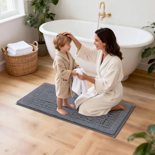 Pauwer Bathroom Rugs Sets 3 Piece, Plush Absorbent Bath Rug, Dark Grey | Microfiber Bath Mat Set, Non Slip Washable, Quick Dry Floor Carprt, Soft U Shaped Toilet Mats For Bathroom Shower Sink - color: Dark Grey