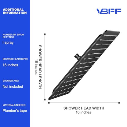 VBFF-Shower Head,rain shower head, 16 inch- Square Shower Head, 1.8 GPM Flow Rate, rainfall showerhead,VBFF10 (Matte Black) - color: Matte Black, size: 16 Inch
