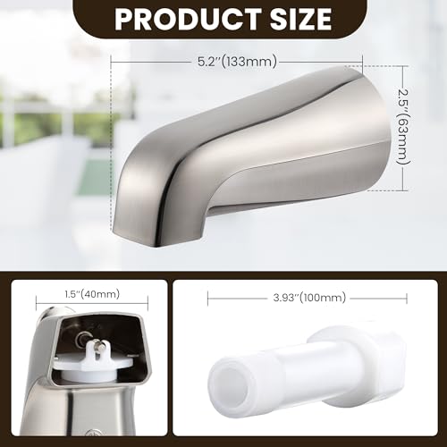 Dreyoo Tub Spout, Tub Faucet for Bathtub (Brushed Nickel,Without Diverter) | Bathroom Bathtub Faucet with Adapters, Hex Wrench, Universal Faucet for Bathtub Fits 1/2" Copper Pipe, 1/2" IPS and 3/11" IPS - color: Brushed Nickel, style: Without Diverter