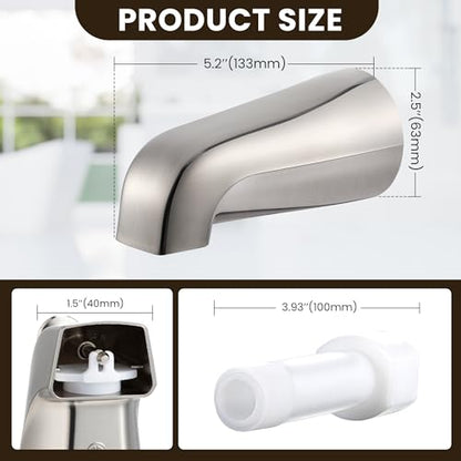 Dreyoo Tub Spout, Tub Faucet for Bathtub (Brushed Nickel,Without Diverter) | Bathroom Bathtub Faucet with Adapters, Hex Wrench, Universal Faucet for Bathtub Fits 1/2" Copper Pipe, 1/2" IPS and 3/11" IPS - color: Brushed Nickel, style: Without Diverter