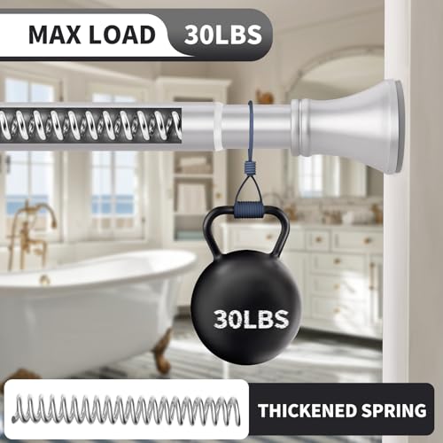 Silver Shower Curtain Rod 36-84 Inch(3-7ft), No Slip No Drill Stainless Steel Spring Tension Curtain Rod, No Rust Shower Rod Adjustable For Bathroom Window Bedroom - color: Silver, size: 36"-84"