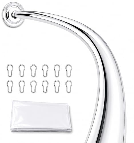 Shower Suite by Utopia Alley – Rustproof Aluminum Curved Shower Curtain Rod Combo Set with Liner & 12 Hooks, Adjustable 45–72 Inch Wall Mount Rod, Chrome Finish - color: Chrome
