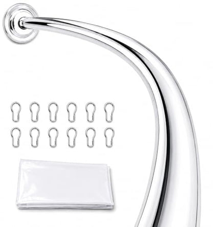 Shower Suite by Utopia Alley – Rustproof Aluminum Curved Shower Curtain Rod Combo Set with Liner & 12 Hooks, Adjustable 45–72 Inch Wall Mount Rod, Chrome Finish - color: Chrome