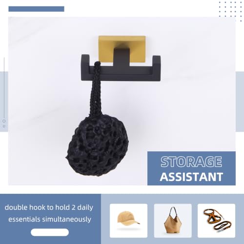 Angle Simple Double Towel Hook Black and Gold, Bathroom Robe Holder, 2 Pack | Stainless Steel Coat Hook, Hand Towel Holder Screw Wall Mount - color: Black & Gold, size: 2 Pack