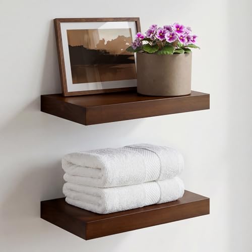 Walnut 12 inch Floating Shelf, High End Solid Real Wood Small 12inch Floating Shelves for Wall Mounted, Dark Brown 12in Floating Shelves, Heavy Duty Bracket, 12 X 6.5 X 1.75 inches, Set of 2 - color: American Walnut - Satin Dark Tone, size: 12 inch