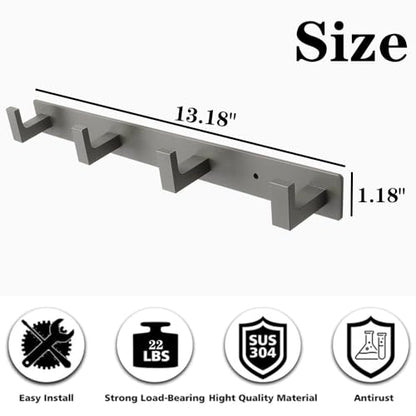 Coat Rack, Heavy Duty Stainless Steel 3 Tri Coat Hook Hanger, Wall Mounted Wall Hooks, Rustic Clothes Hook/Key Hook Rail for Bathroom Kitchen Entryway(2 Pack, 3 Hook Grey) - color: Gray, size: 3 Hook-2 Pcs