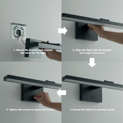 mirrea 24-Inch Matte Black LED Vanity Light Over Medicine Cabinet | Extendable Arm,5CCT, Dimmable, Adjustable light angle,Bath Bar Lighting,Modern