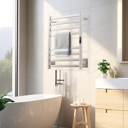 Towel Warmer Brushed Wall Mounted Heated Towel Rack | Electric Towel Dryer Rack with Temperature Control and 24 Timer Plug-in/Hardwired,304 stainless steel - color: Brush