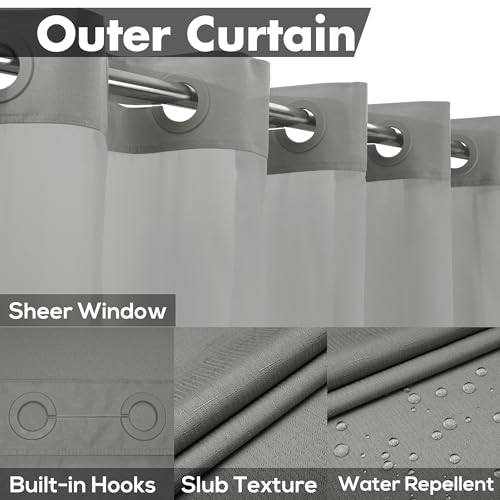 River Dream No Hook Shower Curtain with Snap-in Liner Set, Dark Gray, 71x74 | Snap on/off Waterproof PEVA Liner, See Through Top Window, Slub Textured, Hotel Style Shower Curtain Set, Standard Size - color: Dark Gray, size: 71"W x 74"L (Pack of 1)