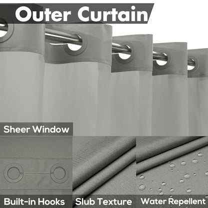River Dream No Hook Shower Curtain with Snap-in Liner Set, Dark Gray, 71x74 | Snap on/off Waterproof PEVA Liner, See Through Top Window, Slub Textured, Hotel Style Shower Curtain Set, Standard Size - color: Dark Gray, size: 71"W x 74"L (Pack of 1)