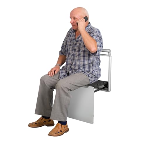 Folding Shower Seat Wall Mounted Heavy Duty Aluminum Alloy Bath Chair with Handrail Non Slip Pads for Elderly Disabled Pregnant Women Bathroom Shower Room