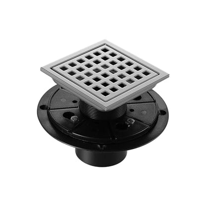 Shower Drain, Chrome 4 inch Square Shower Floor Drain with Flange, Silver Removeable Grid Panel SUS 304 Stainless Steel Square Shower Drain - color: Chrome, size: 4 inch