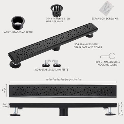 Linear Shower Drain, 36 inch Matte Black | Including Hair Catcher and Removable Grate, 304 Stainless Steel, Easy to Install and Clean (Drain Base Not Included) - color: Matte Black, size: 36 inch