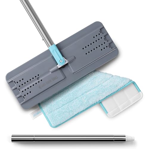 JOYMOOP Flat Mop, Microfiber Floor Cleaner with 60" Long Handle and Flexible 13" Head, Grey & Cyan Blue - color: Grey & Cyan Blue, size: 60" Mop with 13" Mop-head