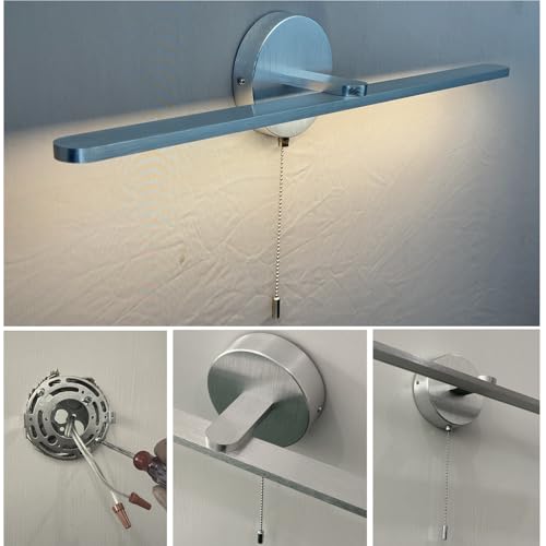 Vanity Light with On Off Switch,24 inch Brushed Aluminum LED Light Vanity Bar for Bathroom,Modern LED Wall Picture Lamps Sconces with Pull Chain Switch LED 3000-3500K (AM) - color: Brushed Aluminum