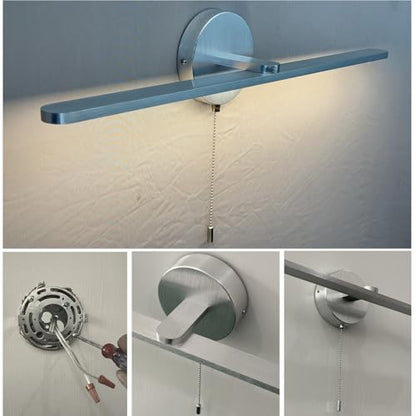 Vanity Light with On Off Switch,24 inch Brushed Aluminum LED Light Vanity Bar for Bathroom,Modern LED Wall Picture Lamps Sconces with Pull Chain Switch LED 3000-3500K (AM) - color: Brushed Aluminum