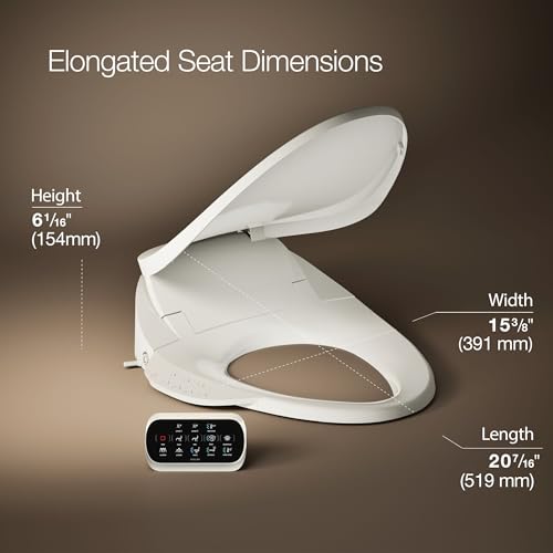 Kohler PureWash E750 Elongated Heated Bidet Toilet Seat, Touchscreen Remote Control, Biscuit, Quiet-Close Grip-Tight Lid, Self-Cleaning Wand, Warm Water Bidet, Adjustable Water Pressure, Nightlight - color: Biscuit