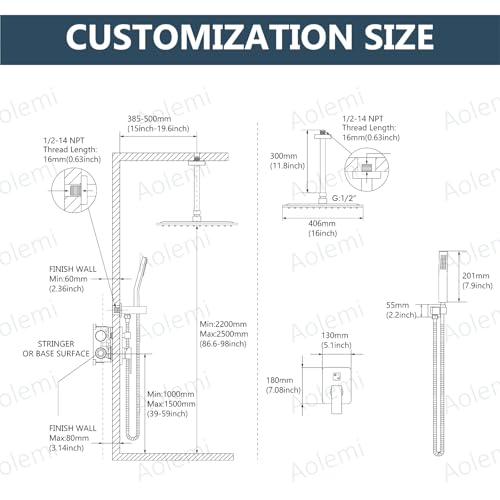 Aolemi Ceiling Shower Faucet Set with Handheld 16" LED Head Polish Chrome | Handheld Spray,16 Inch Rain LED Head,Shower Valve and Trim Kit,All Metal,Ceiling System,Bathroom Mixer - color: Chrome, size: 16 Inch LED Shower Head