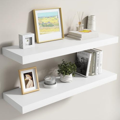 Dreamland White Floating Shelves 36 Inch Long,8 Inch Deep Floating Shelves,36" W x 8" D Wall Shelves for Bedroom,Living Room,Kitchen,Bathroom,Set of 2 - color: White, size: 36 Inch