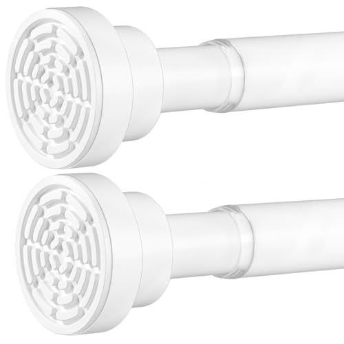 White Spring Tension Rod 28-50In 2PCS,No Drill Non-Slip Curtain Rod | No-drilling Spring Loaded Curtain Rod, Non-slip Non-Rust Extendable Rod for Windows and Bathroom - color: White-2PCS, size: 28"-50"