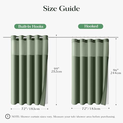 Sage Green Hook Free Waffle Shower Curtain & Snap-in Liner,72x99 | Less Time to install, 3 in 1 Fabric Shower Curtain and Liner Set with Magnets, Extra Long, Shower Curtains for Bathroom - color: A Sage Green, size: 72"W x 99"L (Pack of 1)